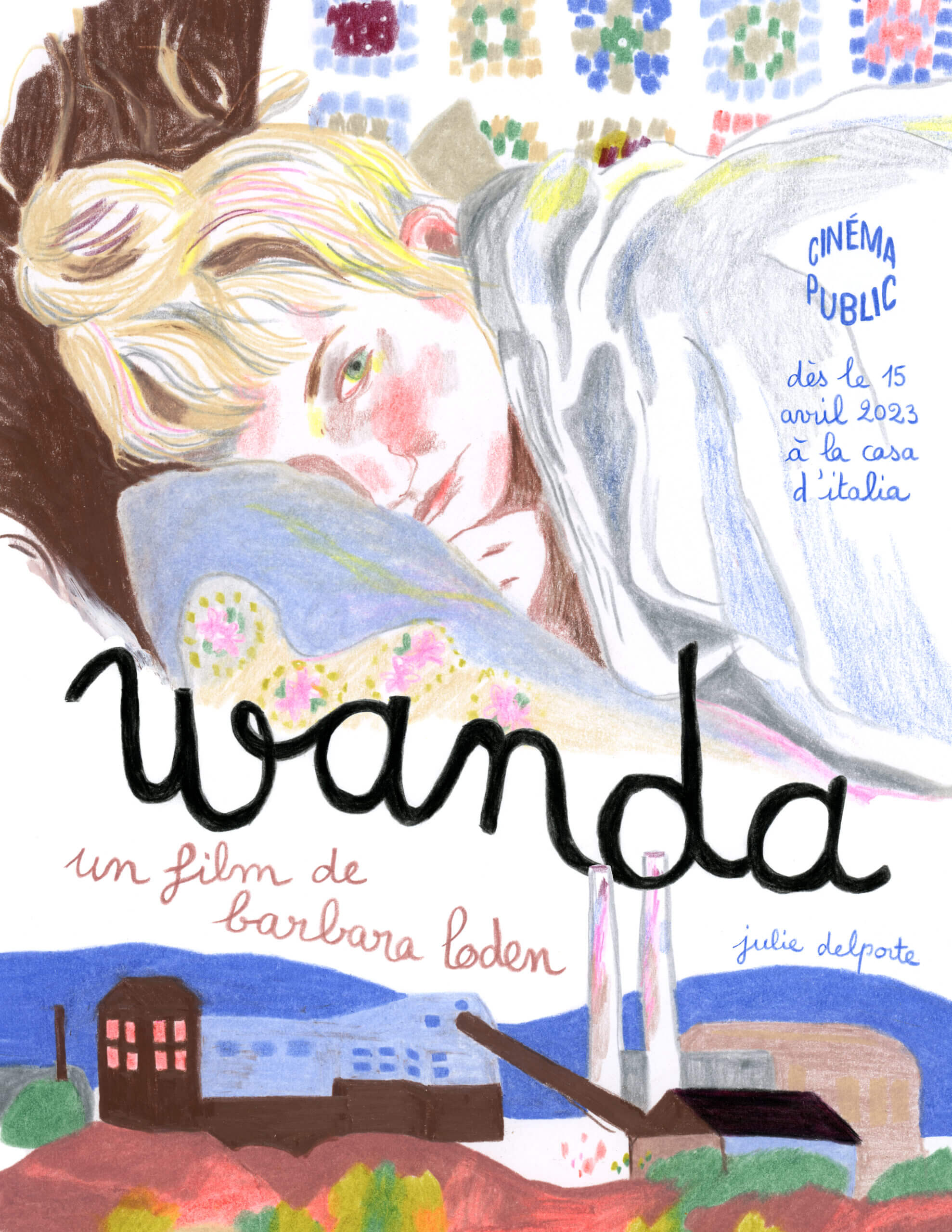 Affiche du film WANDA de Barbara Loden dessinée par Julie Delporte pour le Cinéma Public