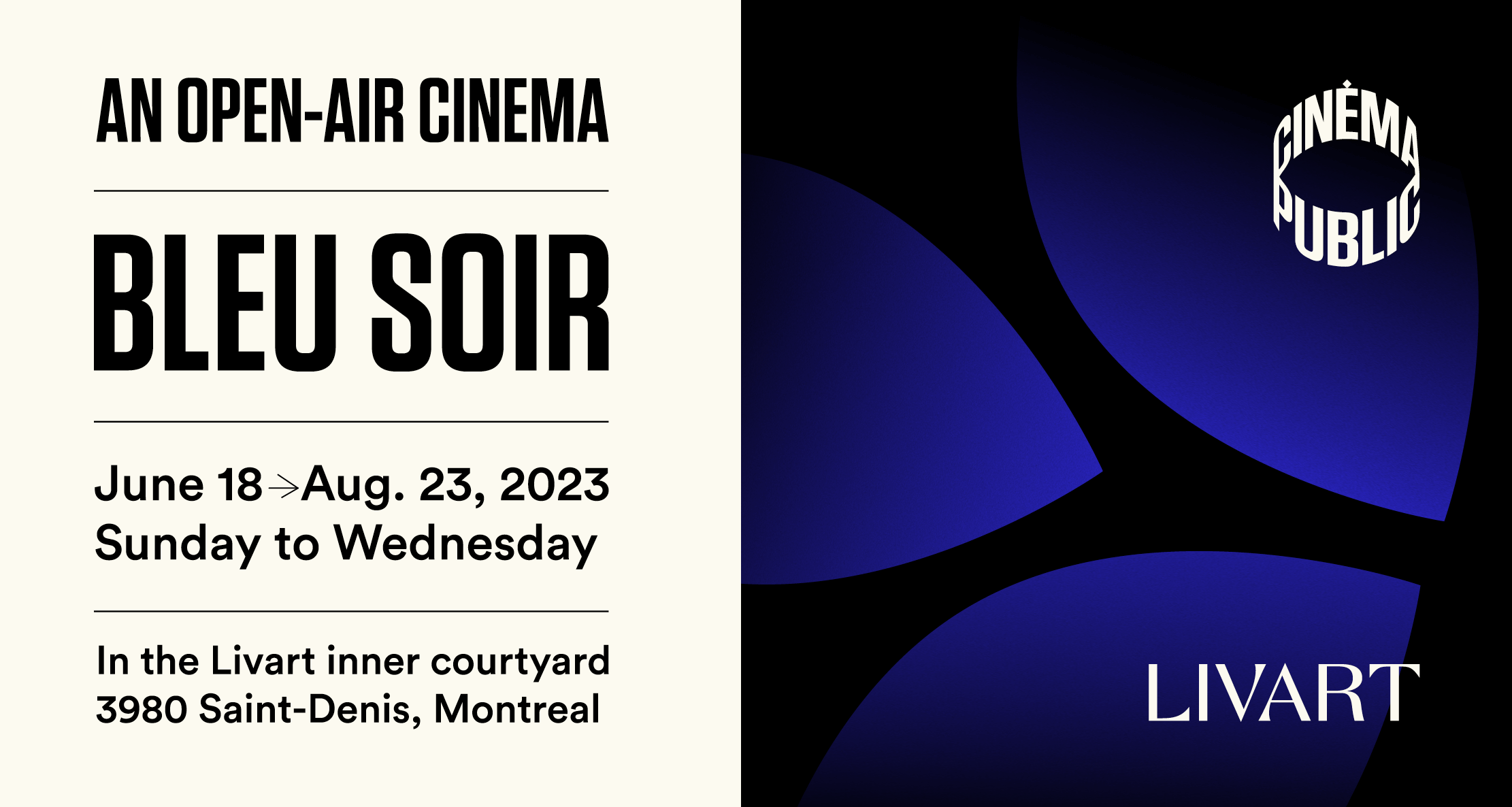 Cinema Public × Livart – Bleu soir, an open-air cinema Cinema Public
