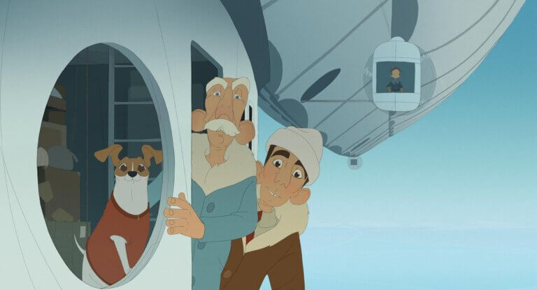 Umberto Nobile, Roald Amundsen et Titina dans une scène du film d'animation TITINA.