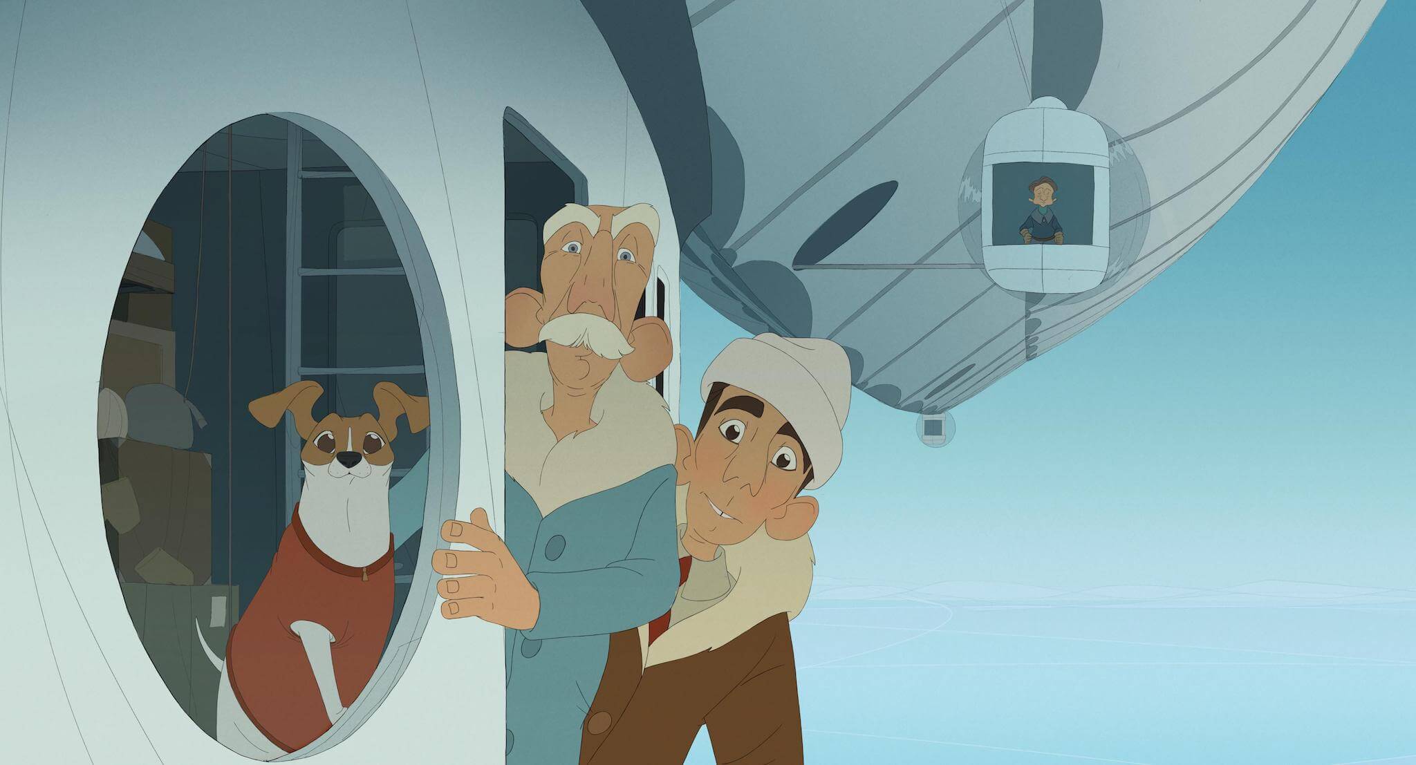 Umberto Nobile, Roald Amundsen et Titina dans une scène du film d'animation TITINA.